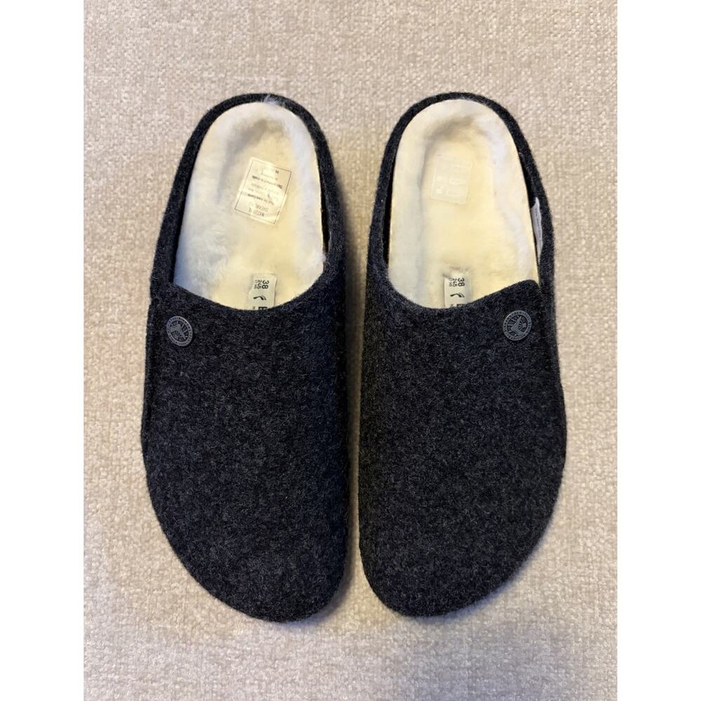 Birkenstock Zermatt Dark Grey Wool Shearling Slippers Size 38 Narrow L7 M5 - Picture 2 of 13